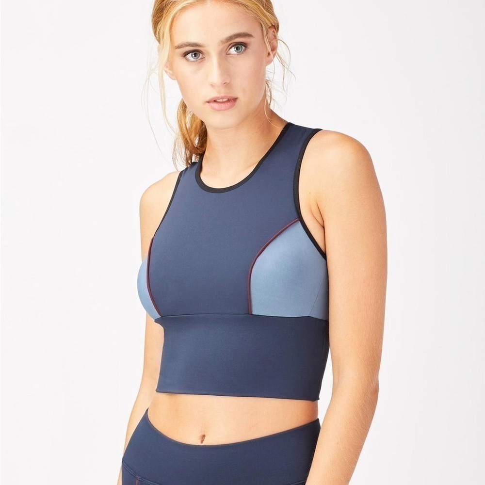 Michi Navy Blue Baltic Colorblock Sports Active Crop Top